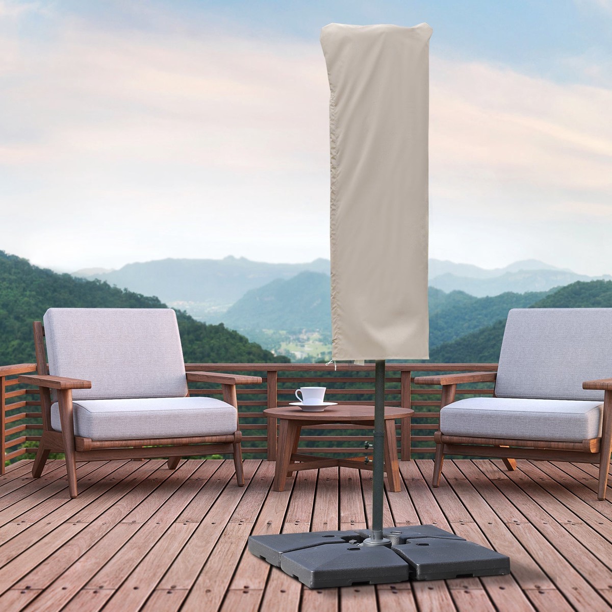 Parasol Protective Cover Weatherproof Windproof with Rope Closure for Cantilever Khaki