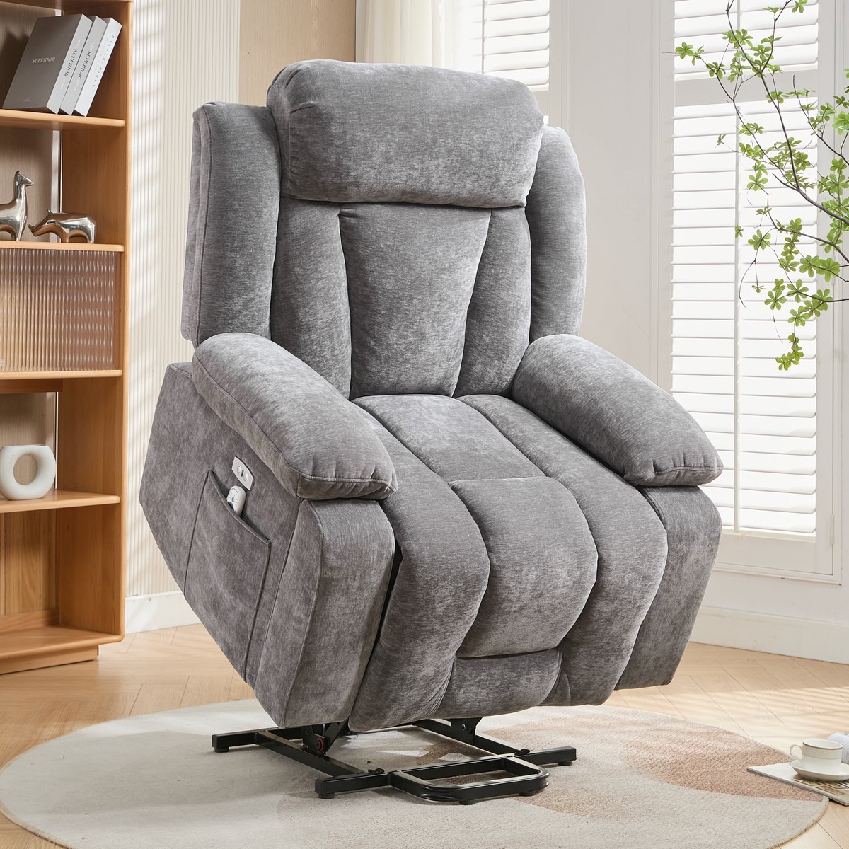 Electric Power Lift Recliner Chair Sofa with Massage, Heat, Heavy Duty, and Safety Motion Fabric