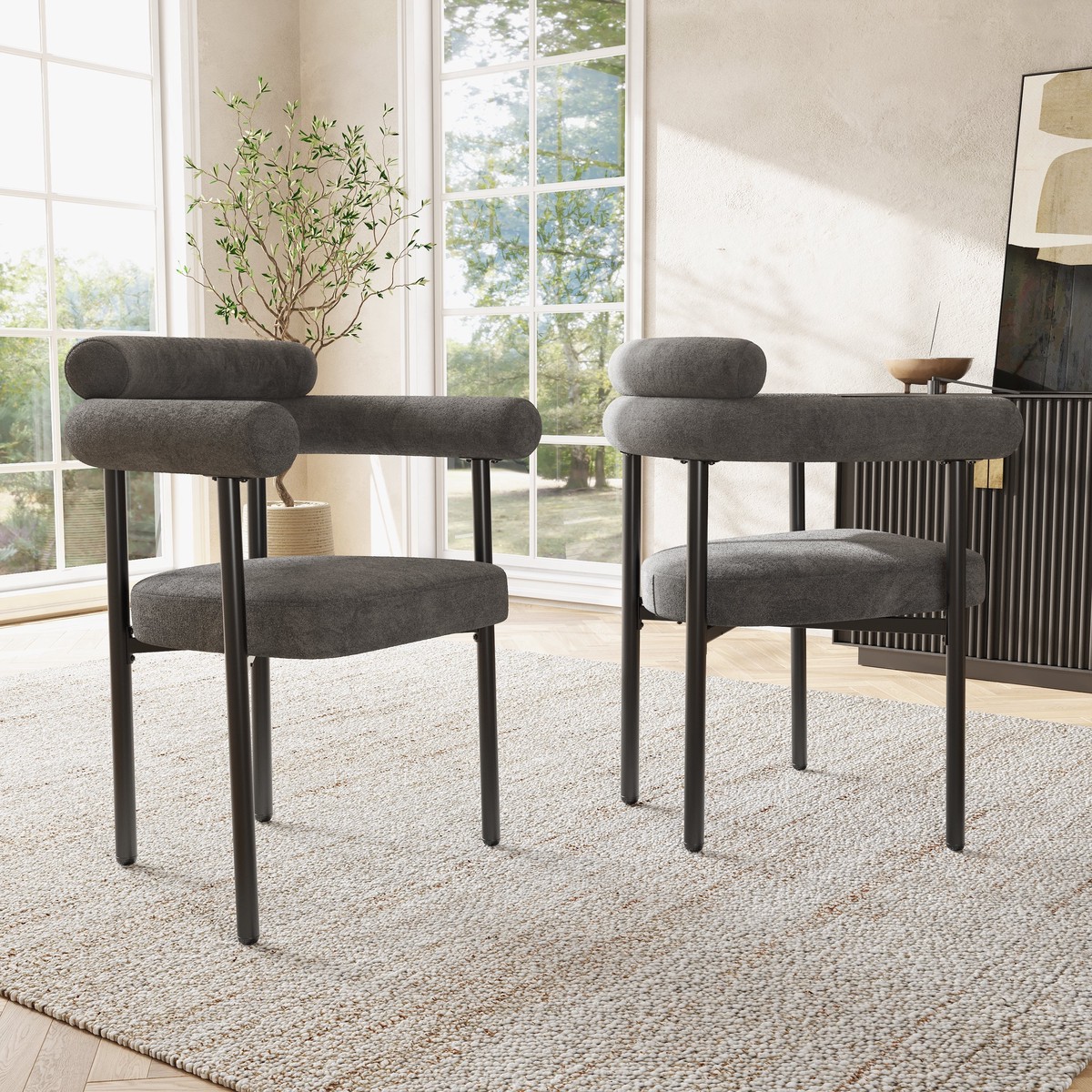 Modern Dining Chairs set of 2, Faux Suede Upholstered Armchairs, Comfortable Armrest, Multiple Colour Options