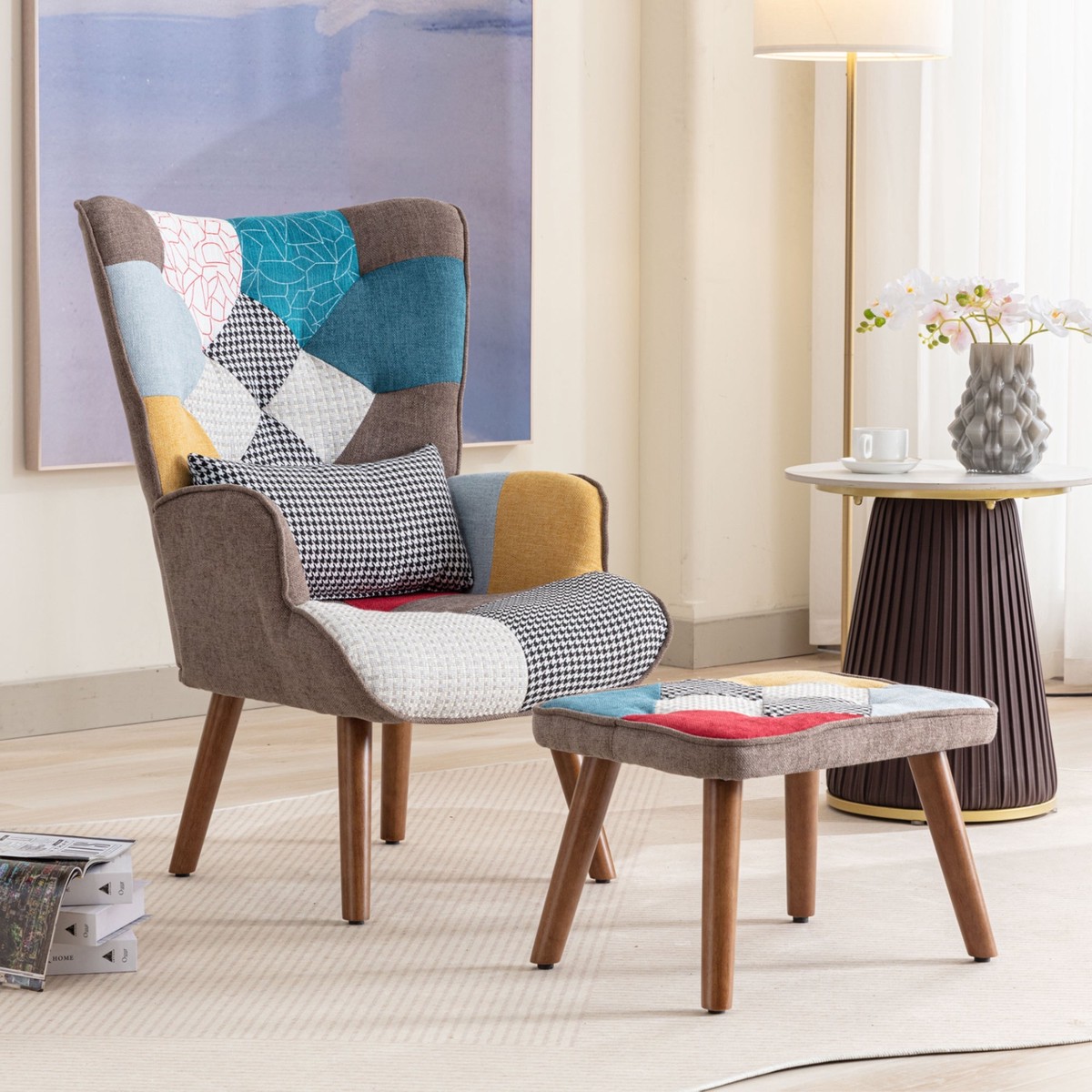 Multi-colour Lounge Chair with Footrest, Backrest, and Cushion, Living Room/Lounge Chair Combination