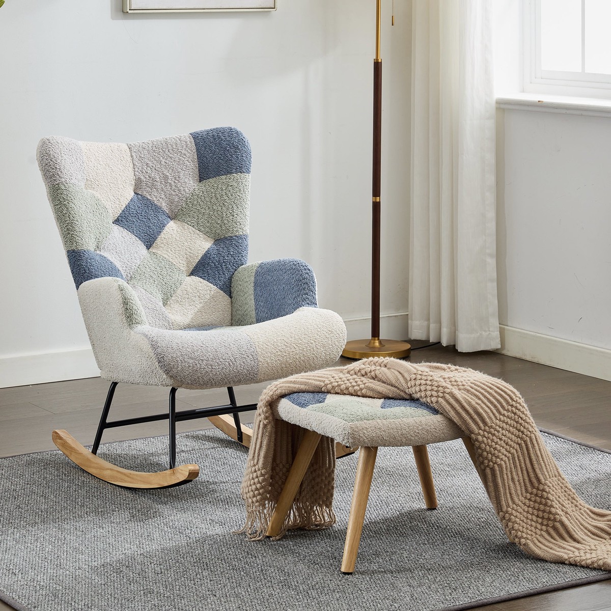 Tteddy Rocking Chair Relaxing Recliner Chair with Solid Wood Legs