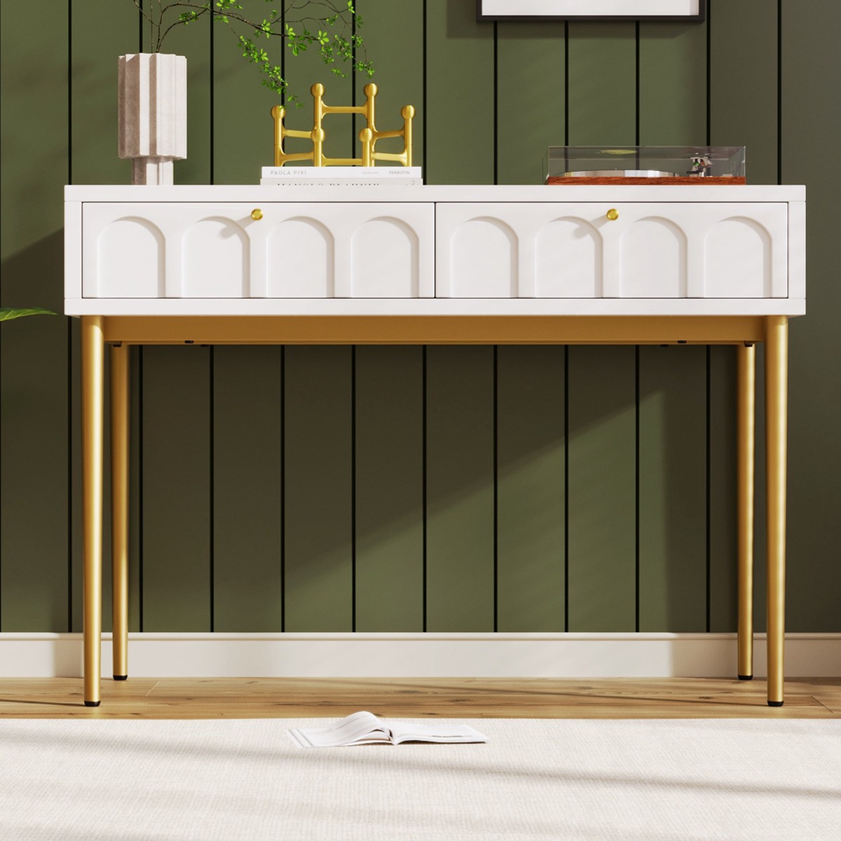 Dressing Table with 2 Drawers 76.5cm High, Cream-White Particle Board