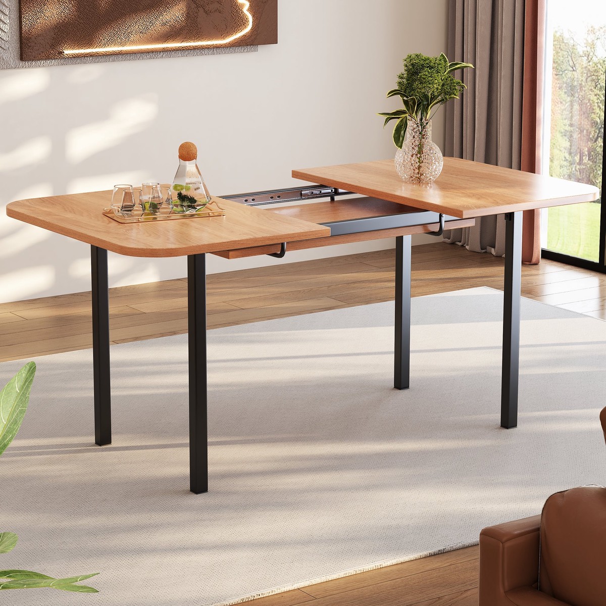 Classic Dining Table Extendable 120-160 cm 4-6 Seater - Natural Wood Finish