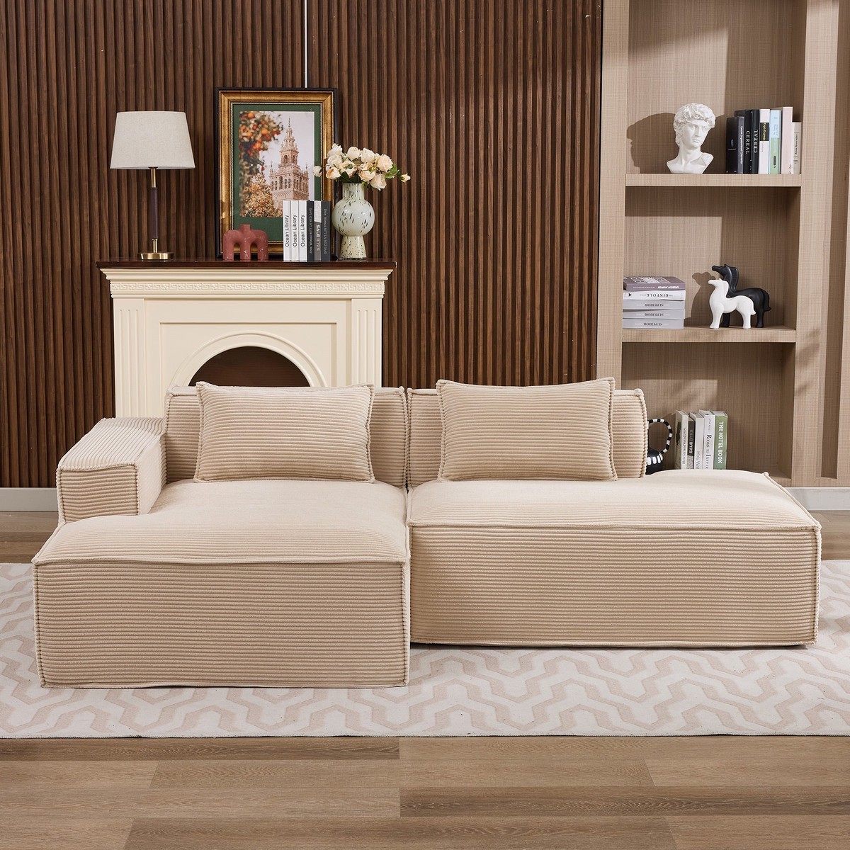 Economy Textile Sofa, 235 cm Wide with Two Cushions and Pencil Case, Modern and Comfortable, Textile