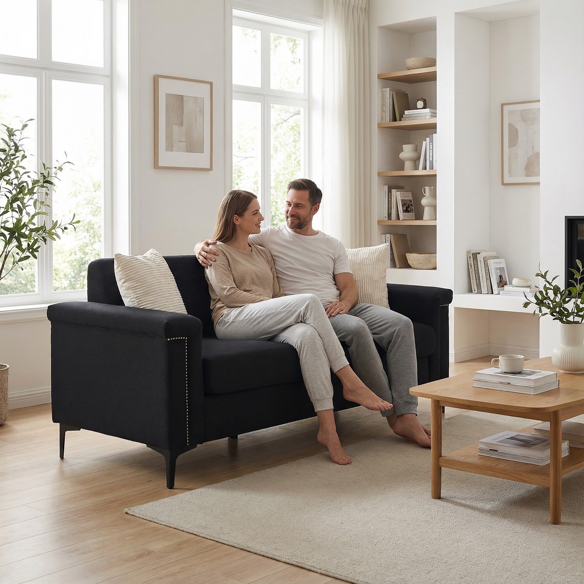 Nordic 2-Seater Sofa 174x72x82 cm Wood Frame Iron Legs - Linen