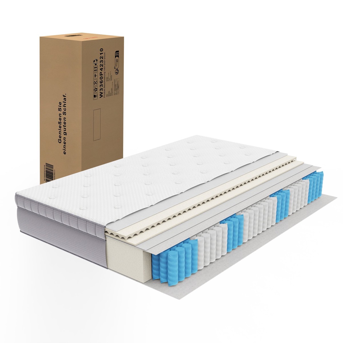 7-Zone Pocket Spring Mattress, 120x200 H3 Ergonomic with Comfort Foam, White