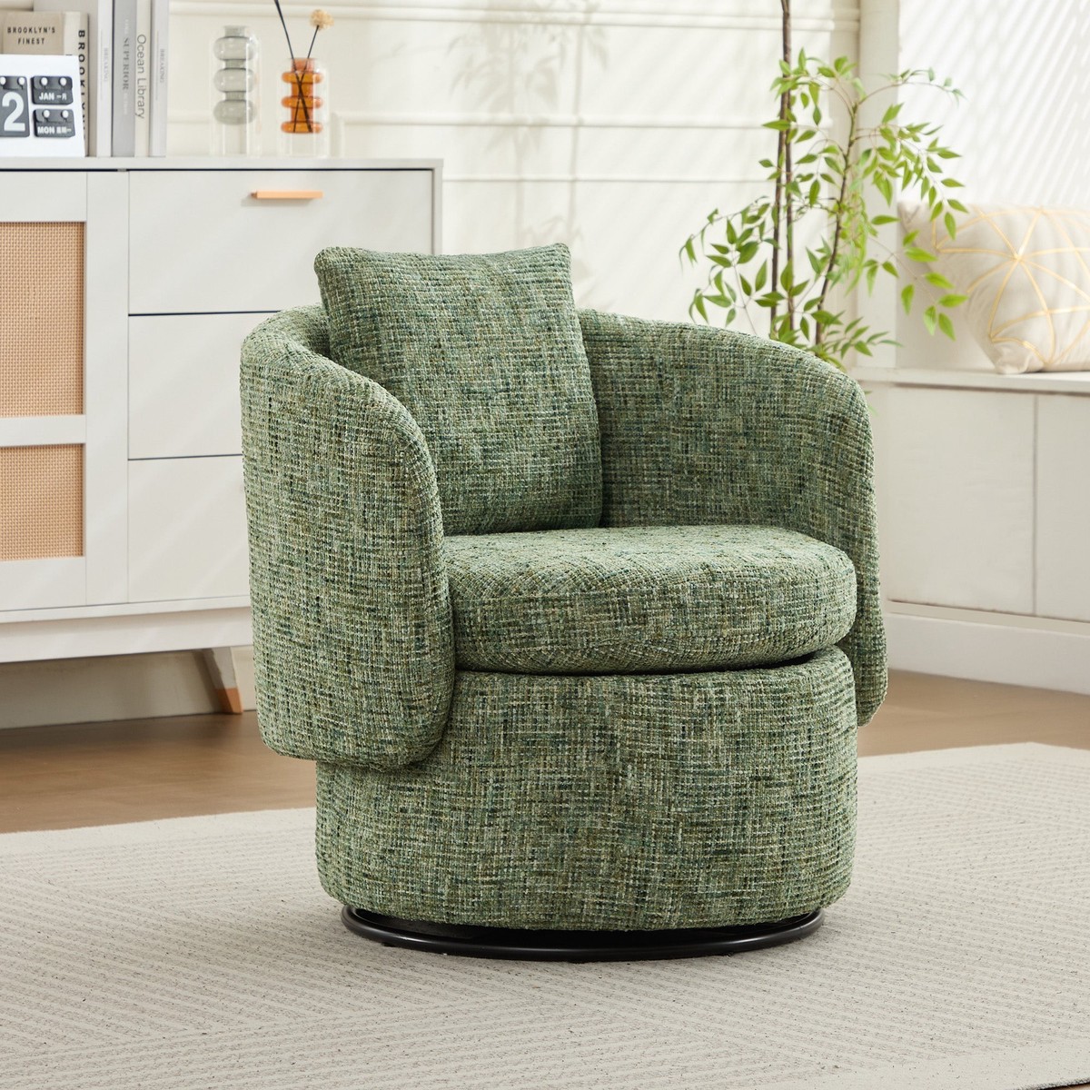 Swivel Armchair 360 Rotating Accent Chair Hidden Storage Plump Cushion Green