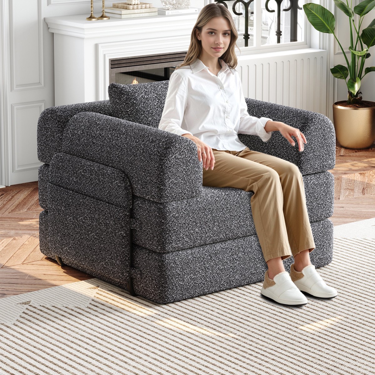 2-in-1 Sleeper Sofa with Storage Armrest and Multiple Configurations, Chenille