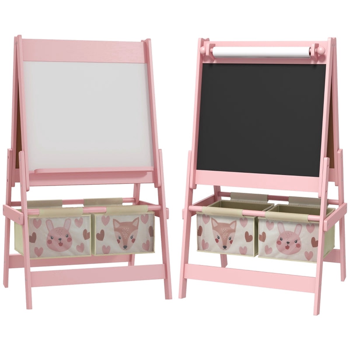 Children's Easel 3-in-1 Paper Roll Chalkboard Whiteboard Storage Baskets Pink