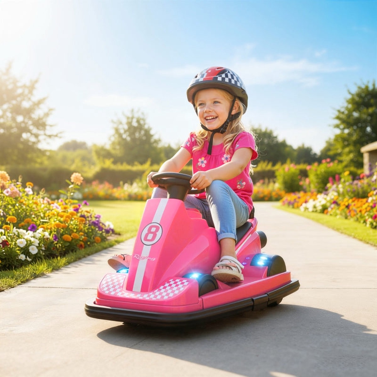 Bumper Car for Children with 360-Degree Rotation and LED Lights, Pink