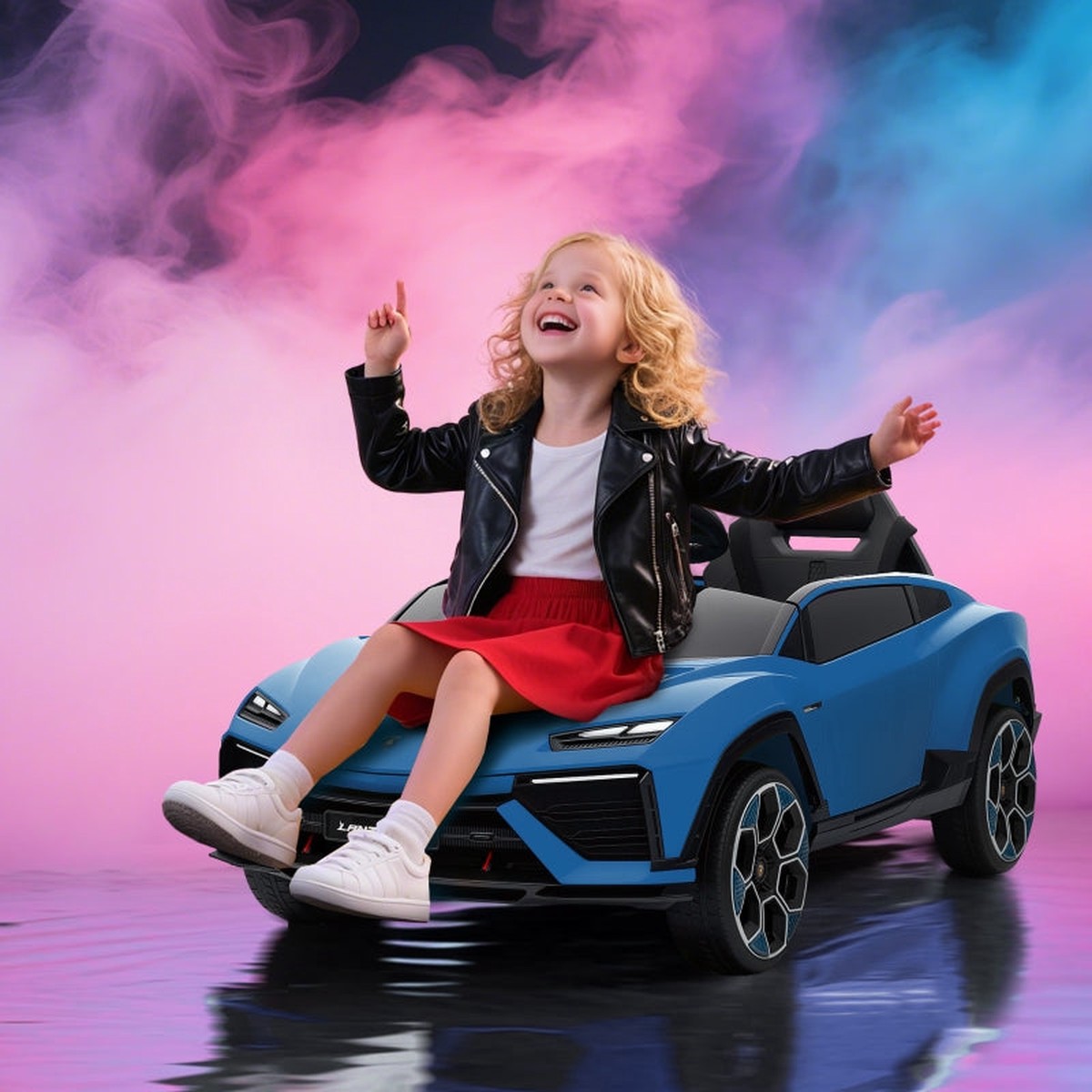 Children's Electric Car with 12V Battery, Remote Control and LED Lights, Blue