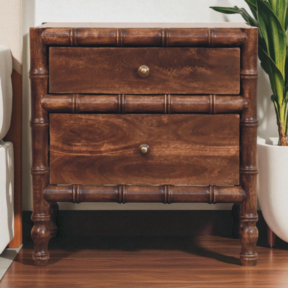 Nightstand, Bamboo Frame, Roasted Almond