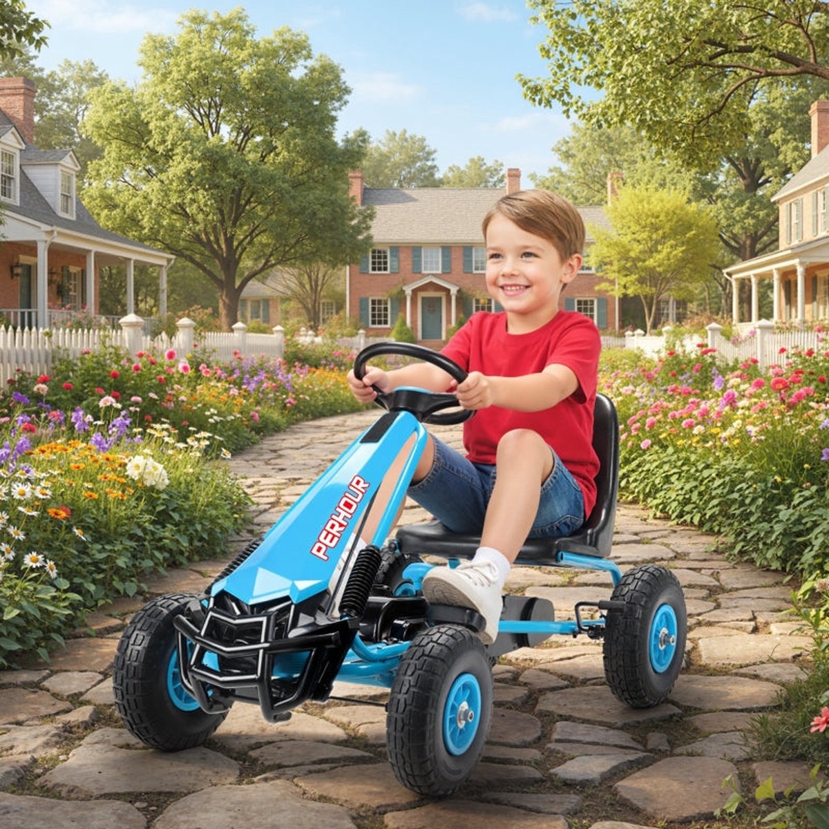 Pedal Go-Kart for Kids with Adjustable Seat and EVA Wheels, Blue