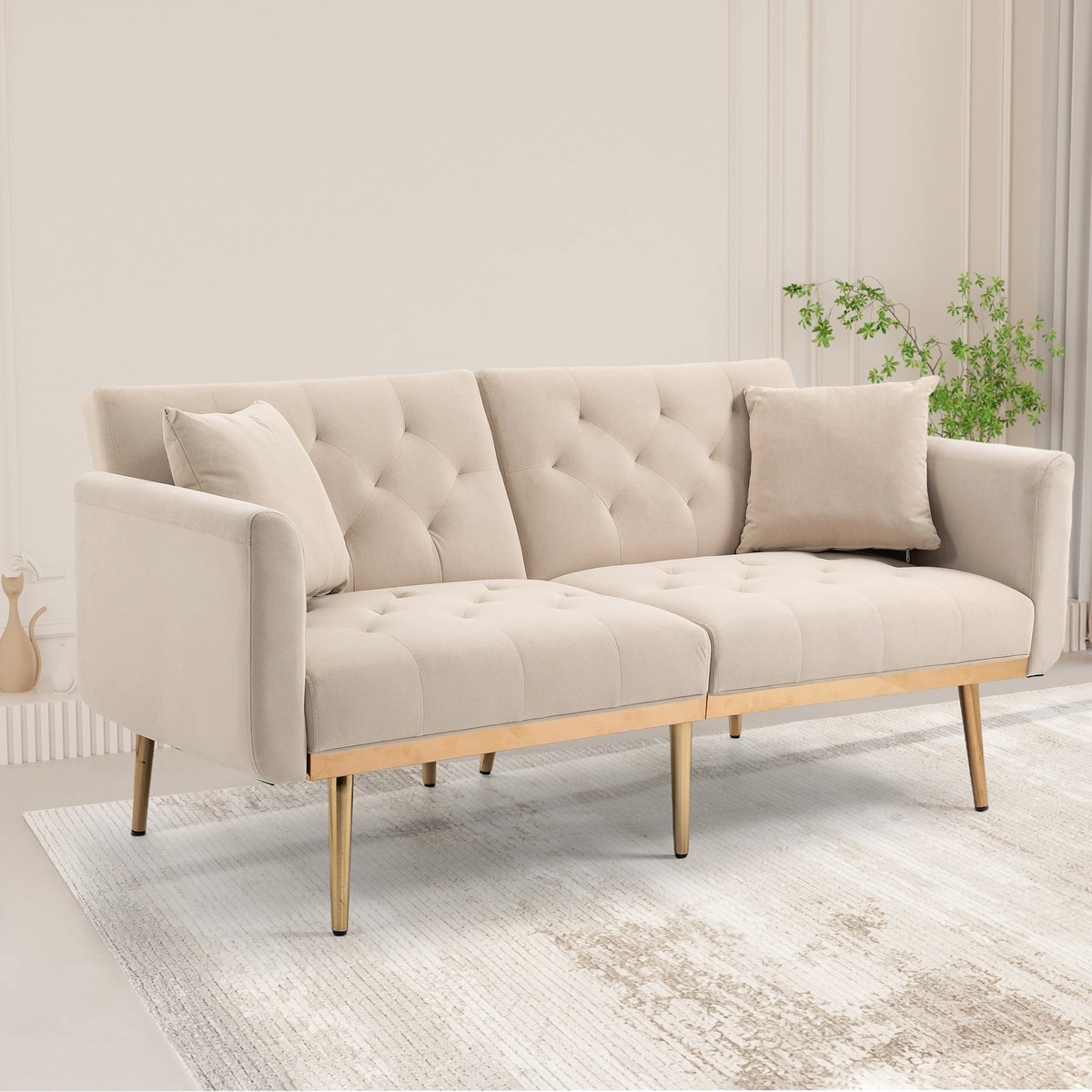 GOMYWAY 2-Seater Sofa 3-Speed Adjustable Backrest Gold Metal Legs Velvet