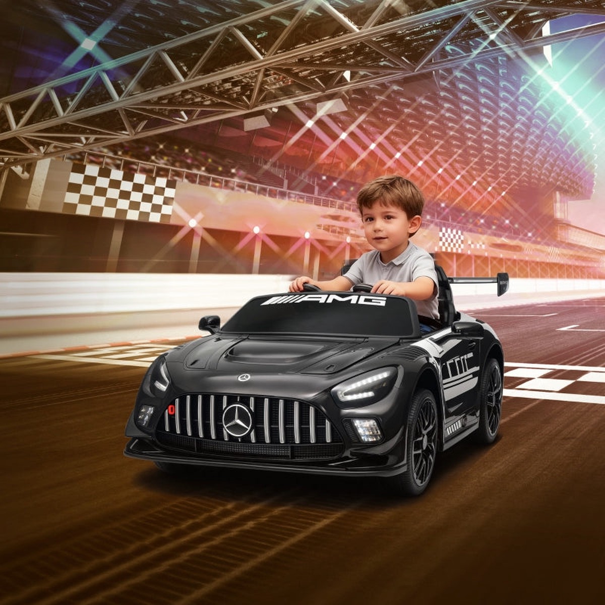 Mercedes Electric Ride-On Car with 12V Battery and LED Lights, Black