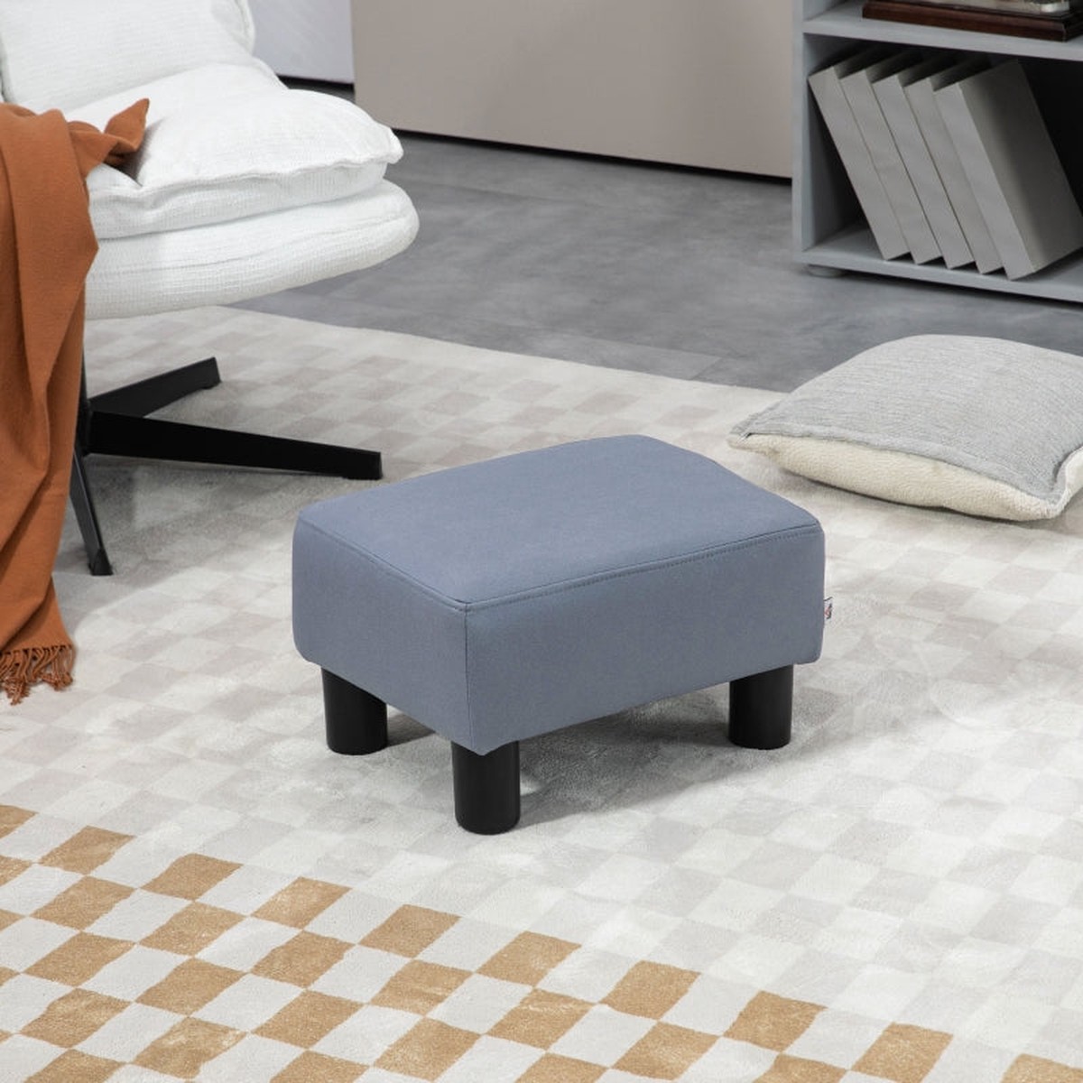 Microfiber Cloth Footstool Small Foot Rest Rectangle Stool Grey