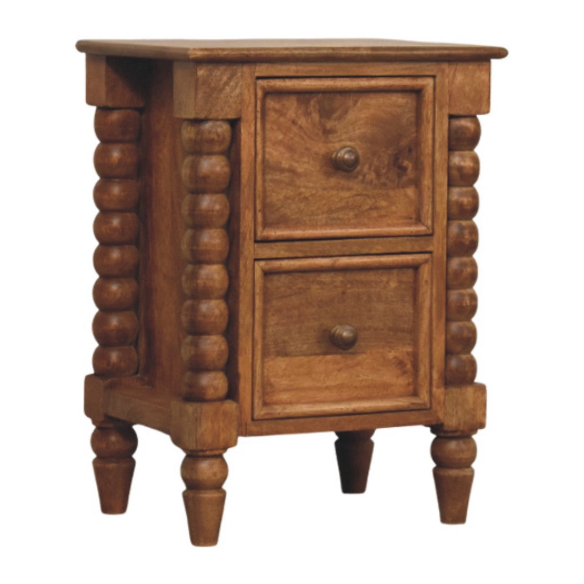 Solid Wood Barley Twist 2-Drawer Bedside, Brown