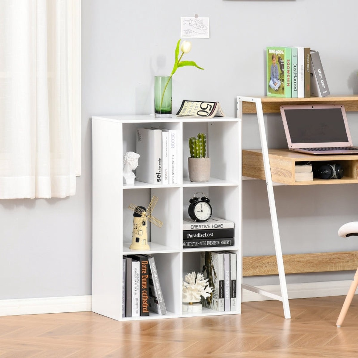 6-Cube Bookshelf Storage Unit Particle Board White