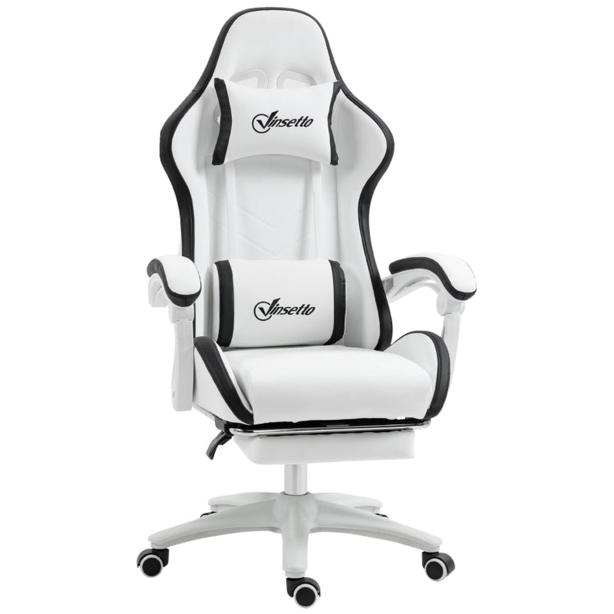 Computer Gaming Chair with Footrest, 135 Reclining Back, Lumbar Support, PU Leather White and Black