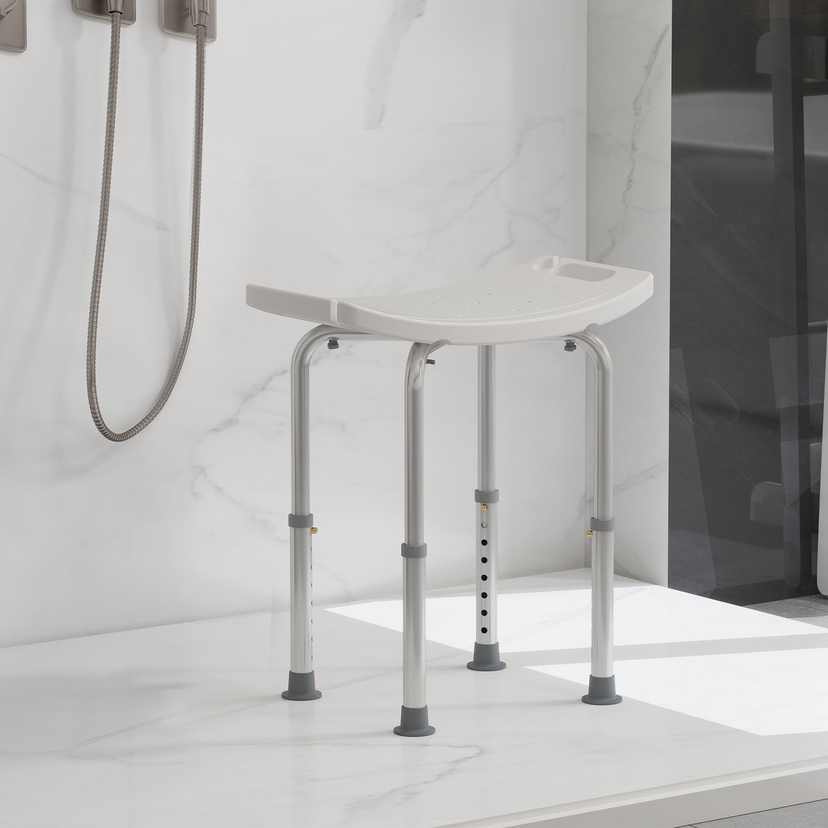 Height Adjustable Bath Stool Non-Slip Aluminium White