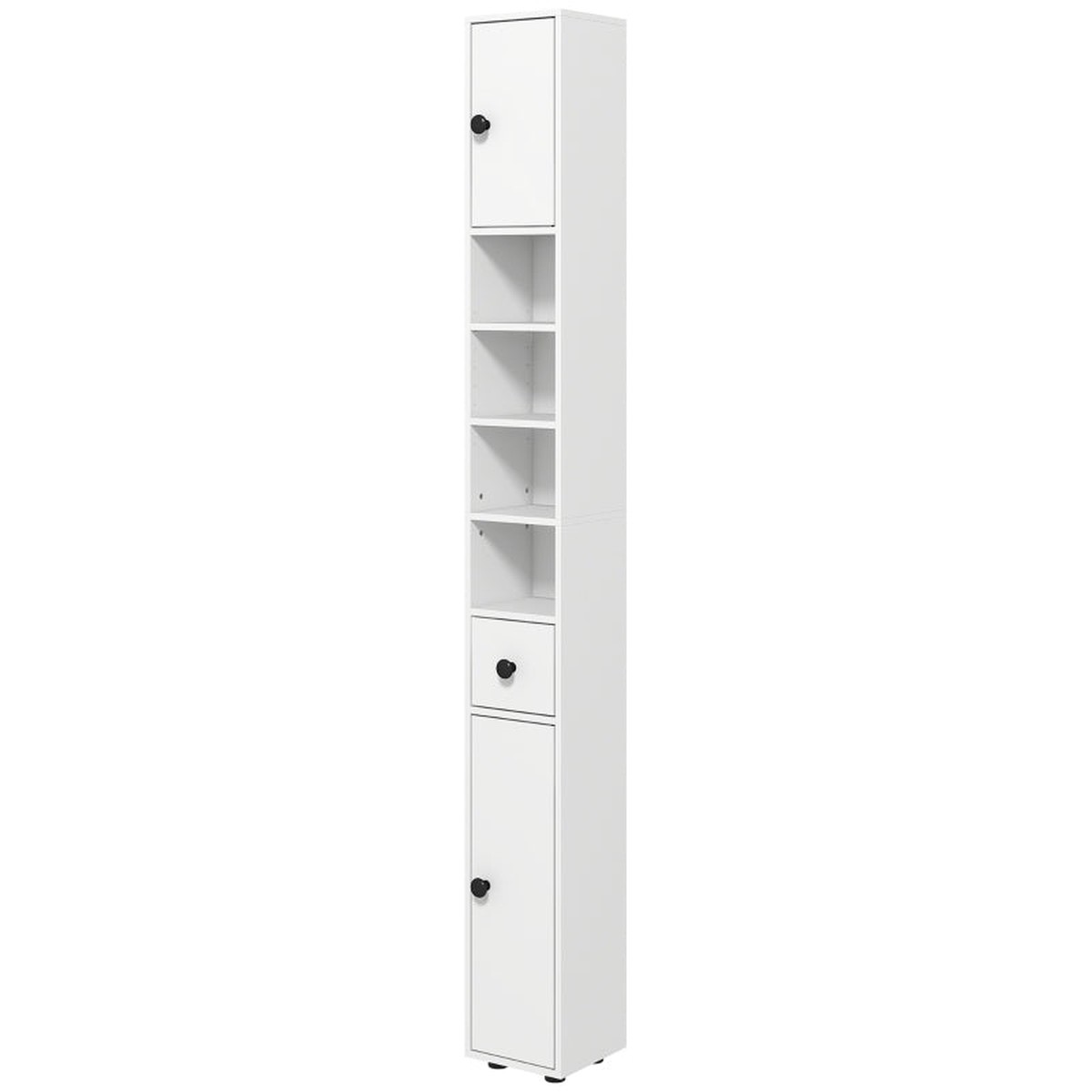 kleankin Slim Bathroom Cabinet, Tall Toilet Cabinet with Drawer & 4 Open Compartments, White