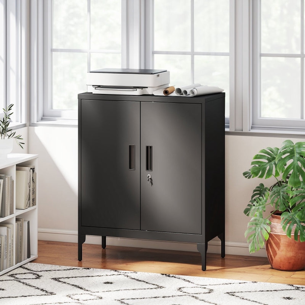 Metal Storage Cabinet with Lock and Adjustable Shelves, Black