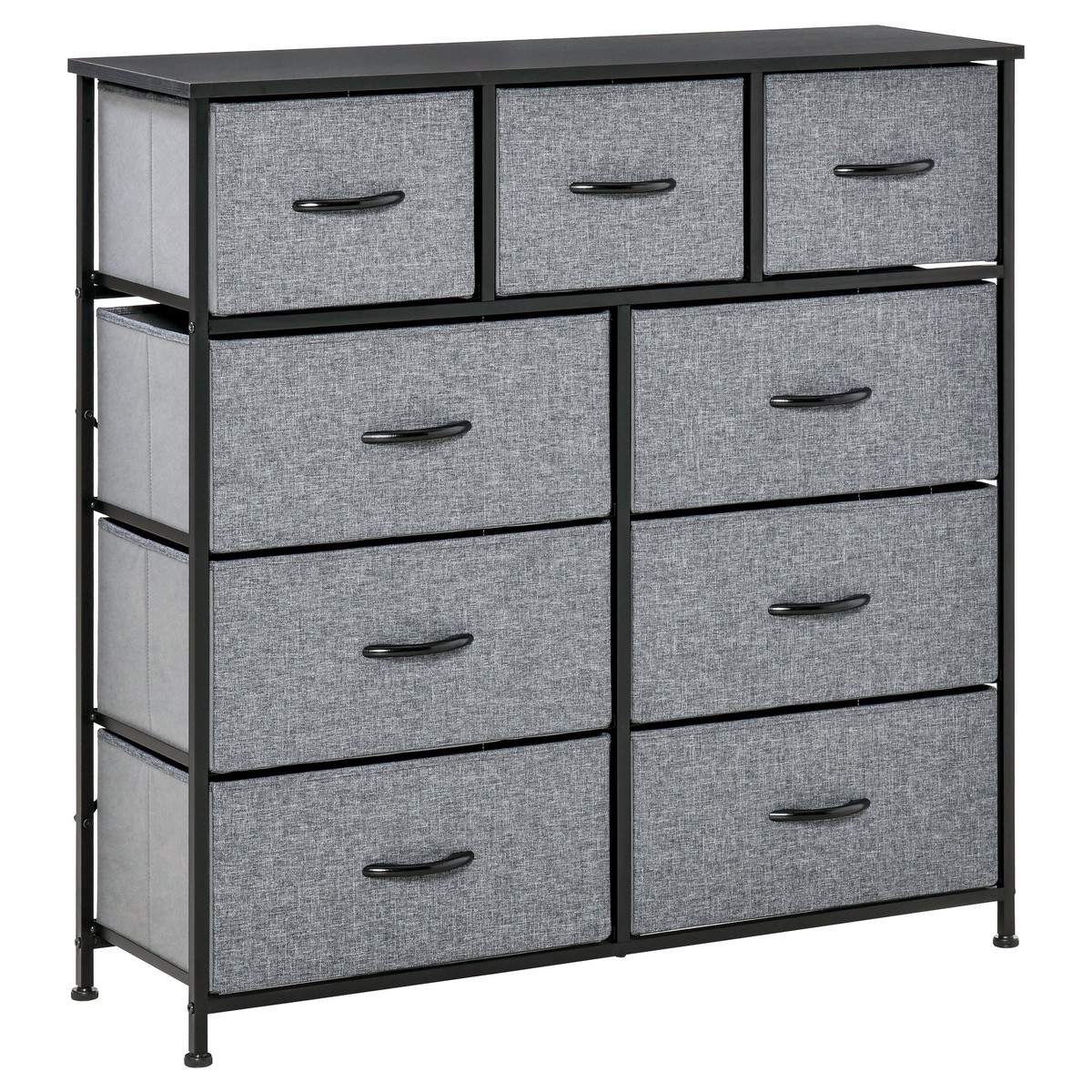 Nine Drawer Fabric Dresser, Storage Chest, Grey