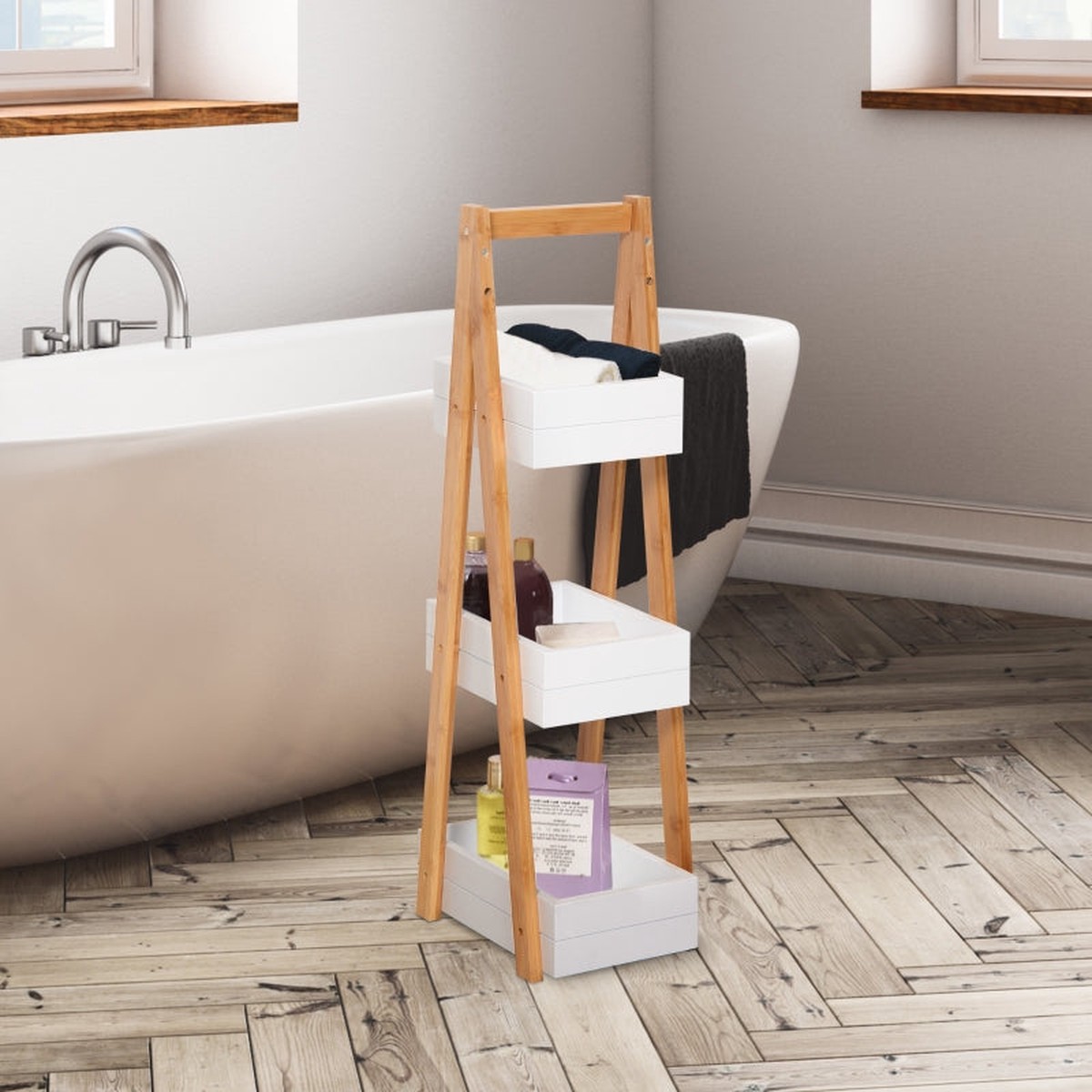 3 Tier Bathroom Shower Caddy Freestanding Rack Storage Organiser MDF