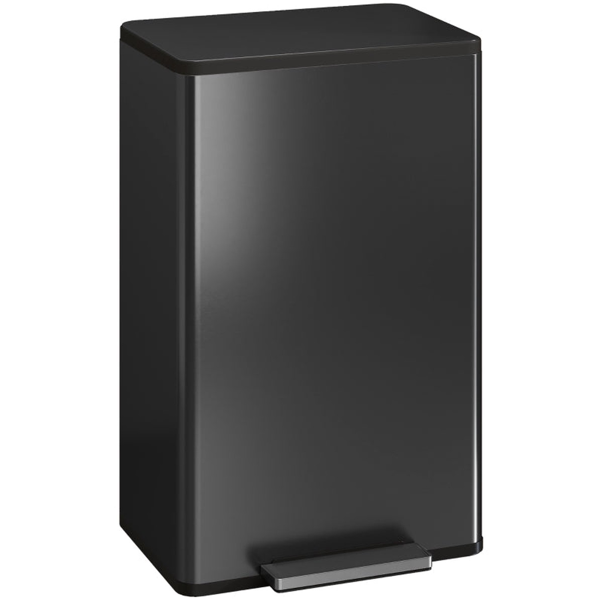 45L Kitchen Bin Pedal Soft-Close Stay-Open Lid Removable Inner Bucket Odor Control Black Metal