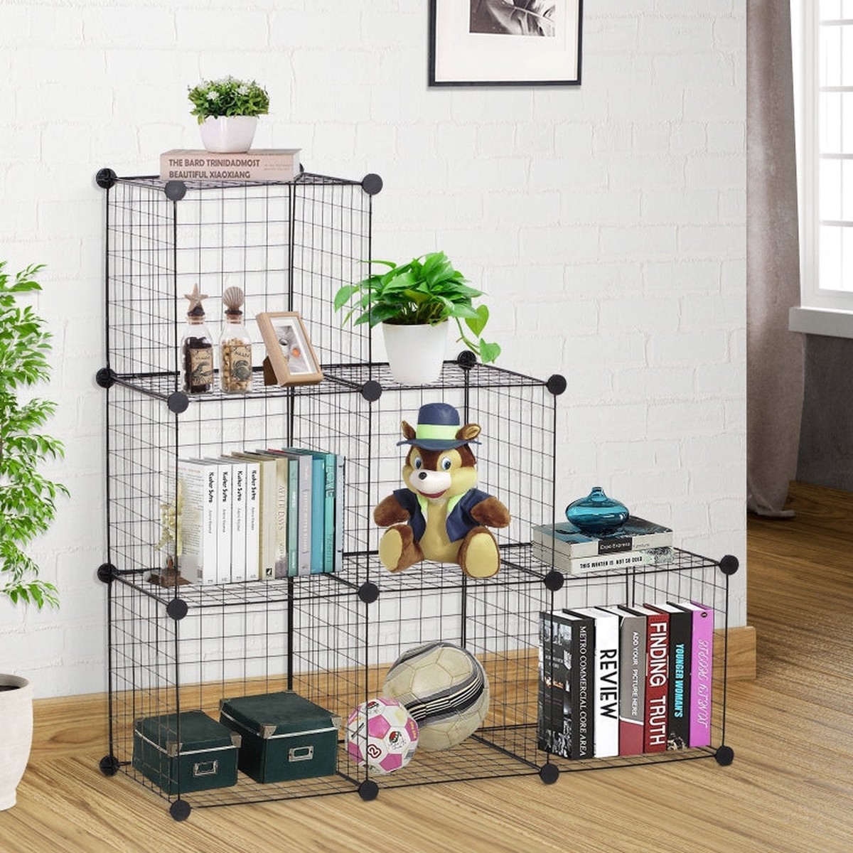 DIY 6 Cube Interlocking Storage Display Shelves Metal Black
