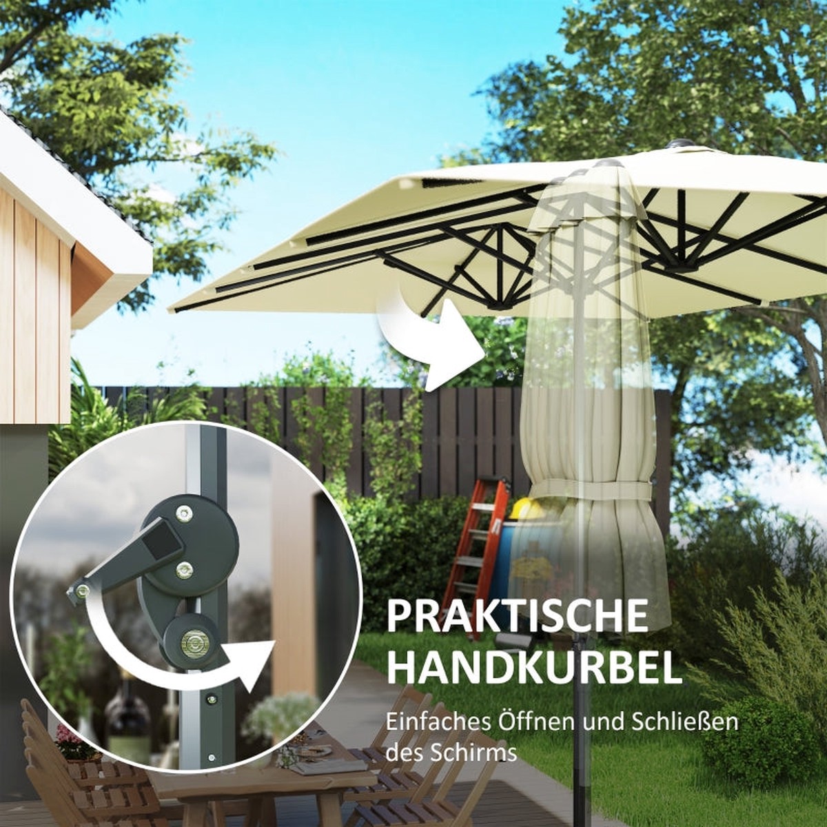 Double Parasol, Crank UV50+ Windproof Aluminum, Cream White