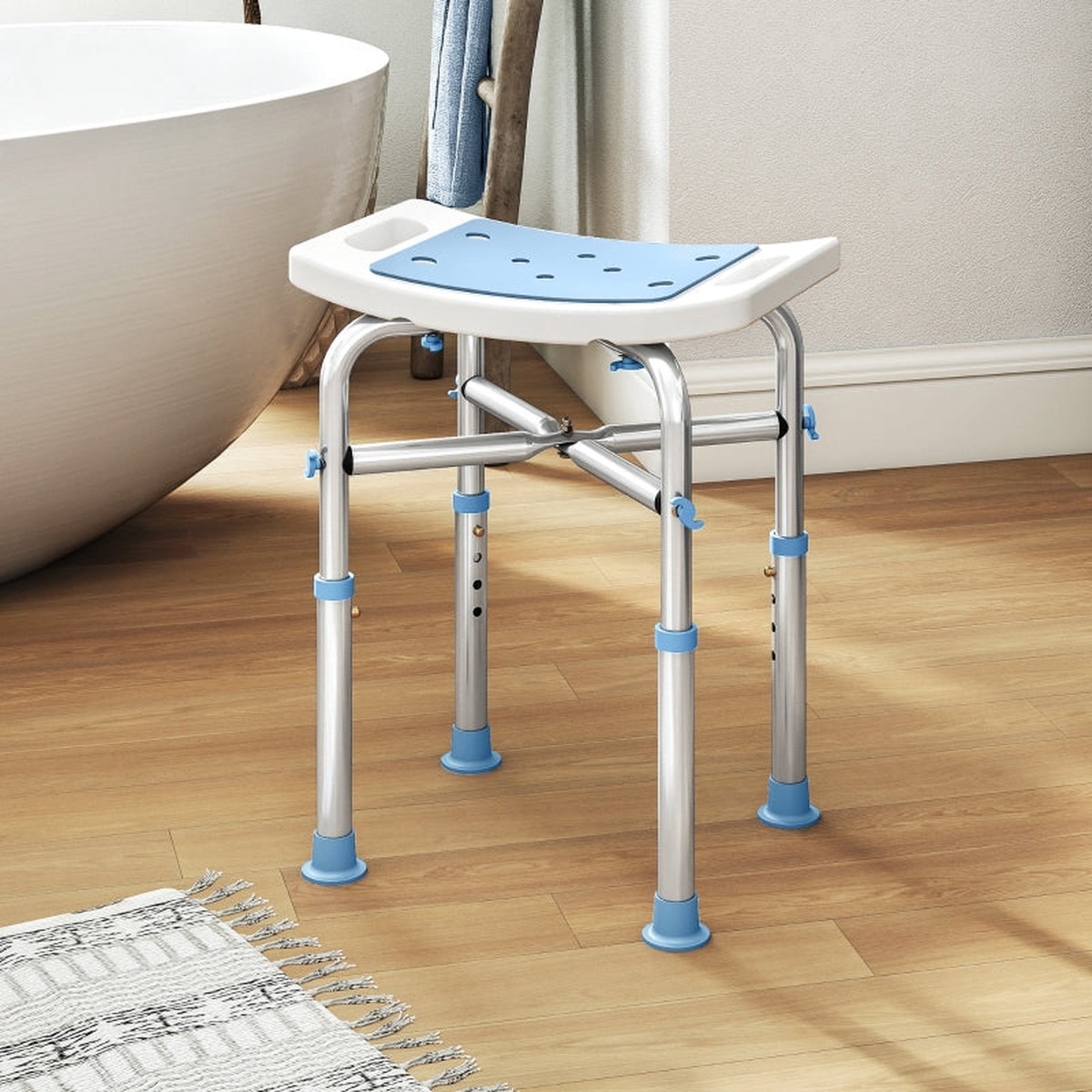 Shower/Bath Stool Adjustable Height Aluminium Light Blue