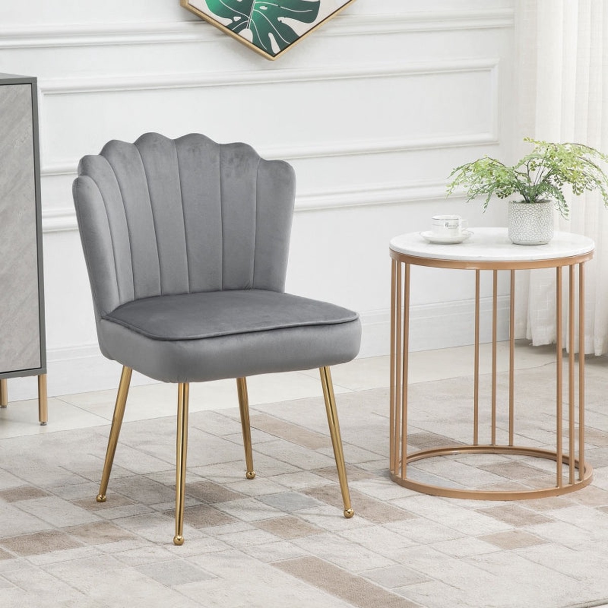 Accent Chair Shell Velvet-Feel Grey