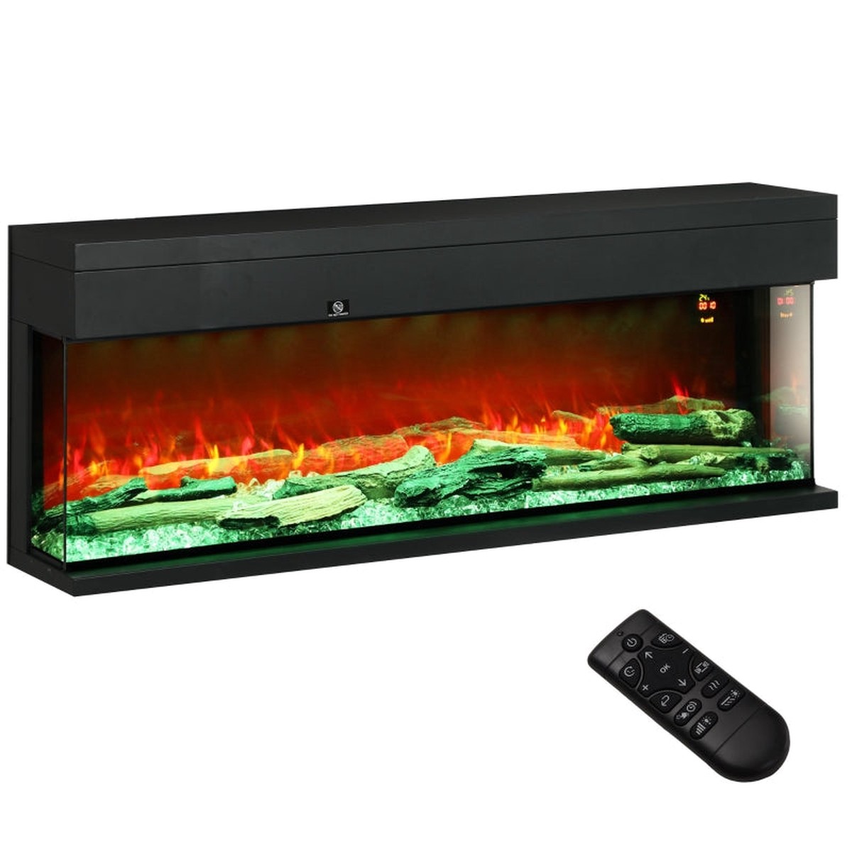 Glass Panel Convector Heater 1800W 15-40 Adjustable Flame, Black