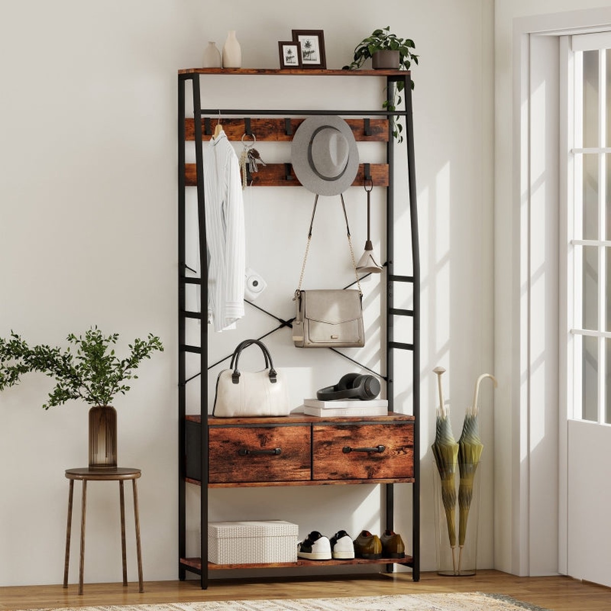 Hallway Organiser 6-in-1 Industrial-Style Brown/Black