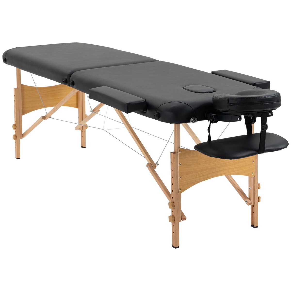 Portable Massage Bed Folding Spa Table 2 Sections with Carry Bag, Black Faux Leather