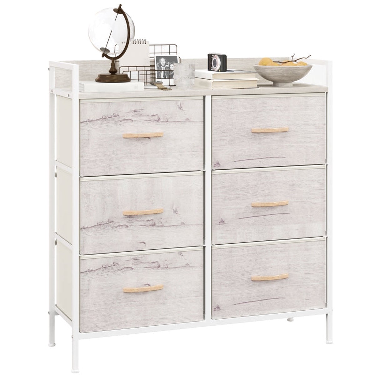 Rustic Chest of Drawers Six Fabric Drawers Natural