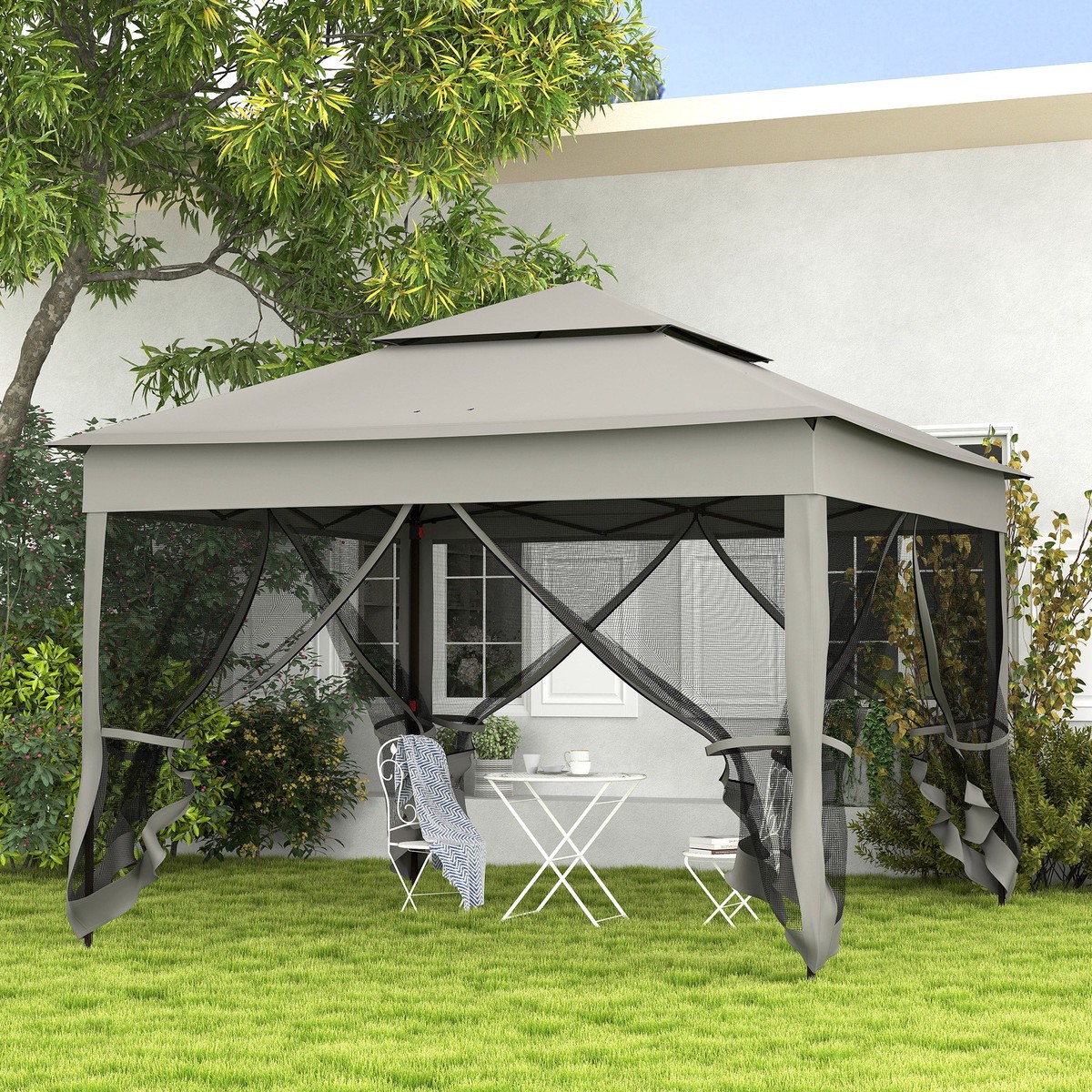 3 x 3(m) Pop Up Gazebo, Double-roof with Netting, Dark Grey