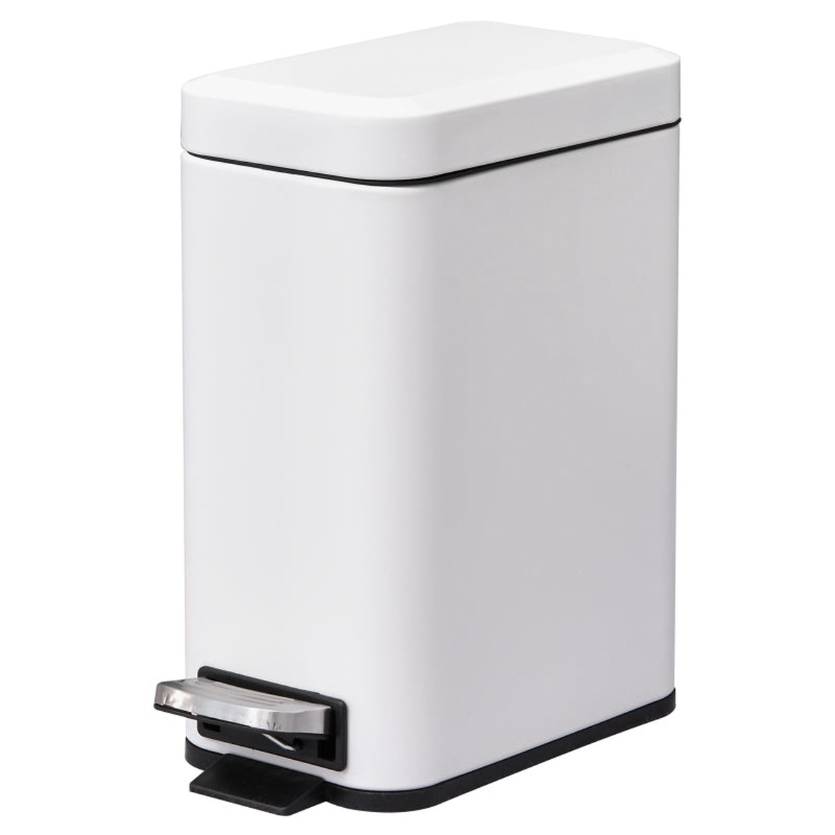 5L Rectangular Compact Trash Can w/ Pedal Quiet-Close Lid, Steel, White