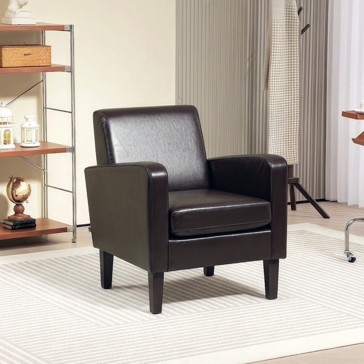 Armchair Simple Design Single Seat PU Leather Brown