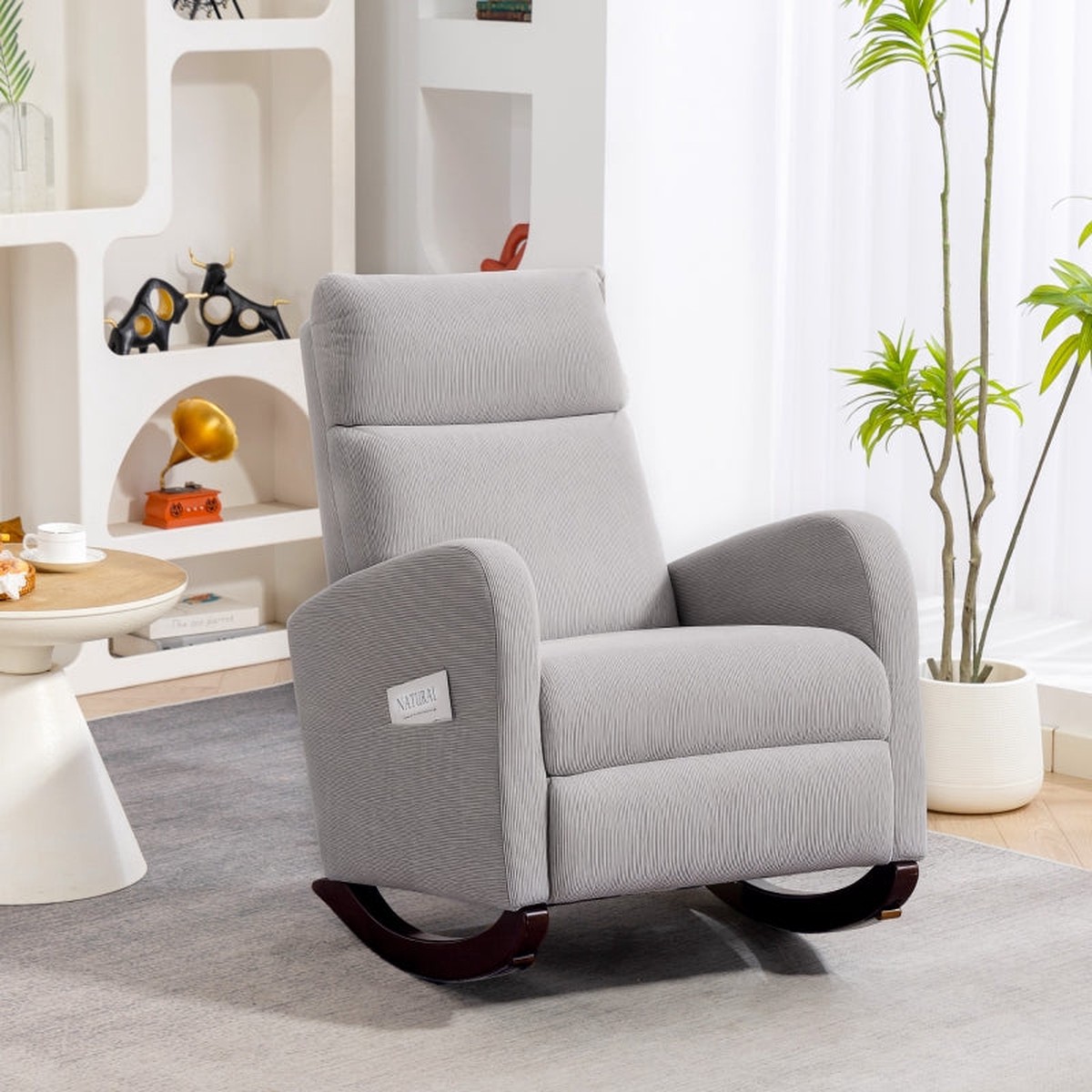 Corduroy Rocking Armchair Padded 11 Rocking Base Grey