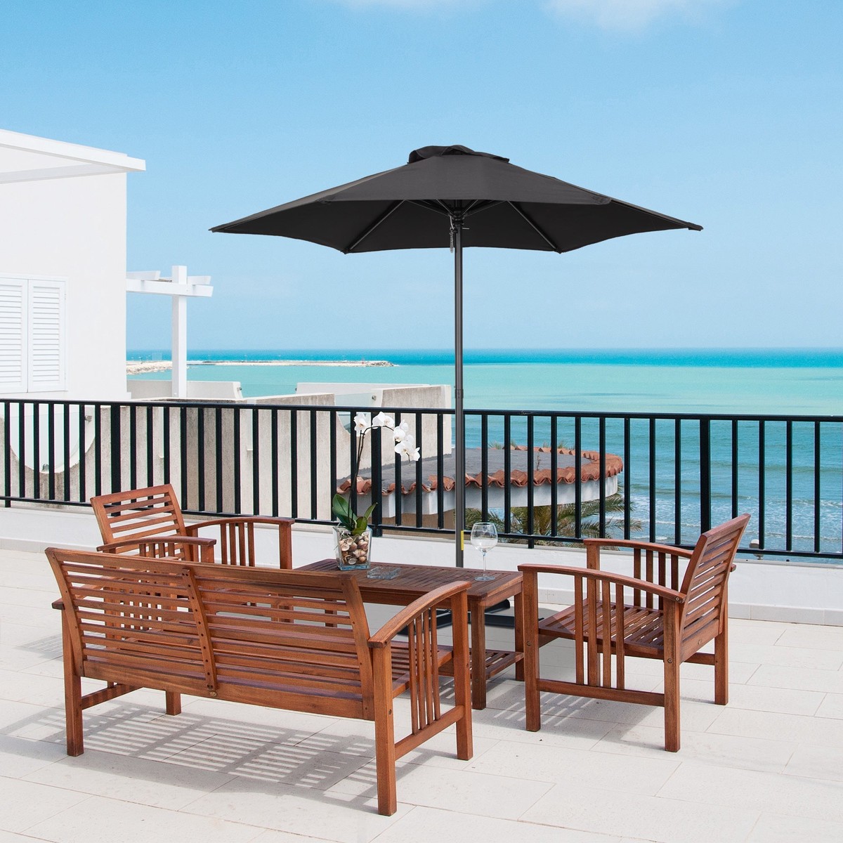 Parasol 196 cm, Rotating Folding Balcony Beach Windproof, Black
