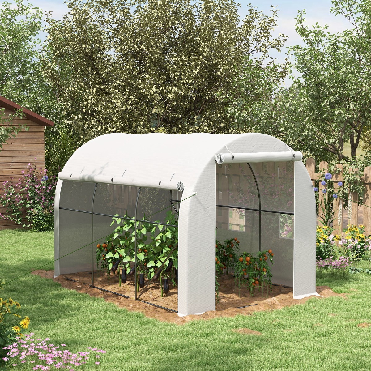 Polytunnel Greenhouse 296 x 196cm Steel Frame White
