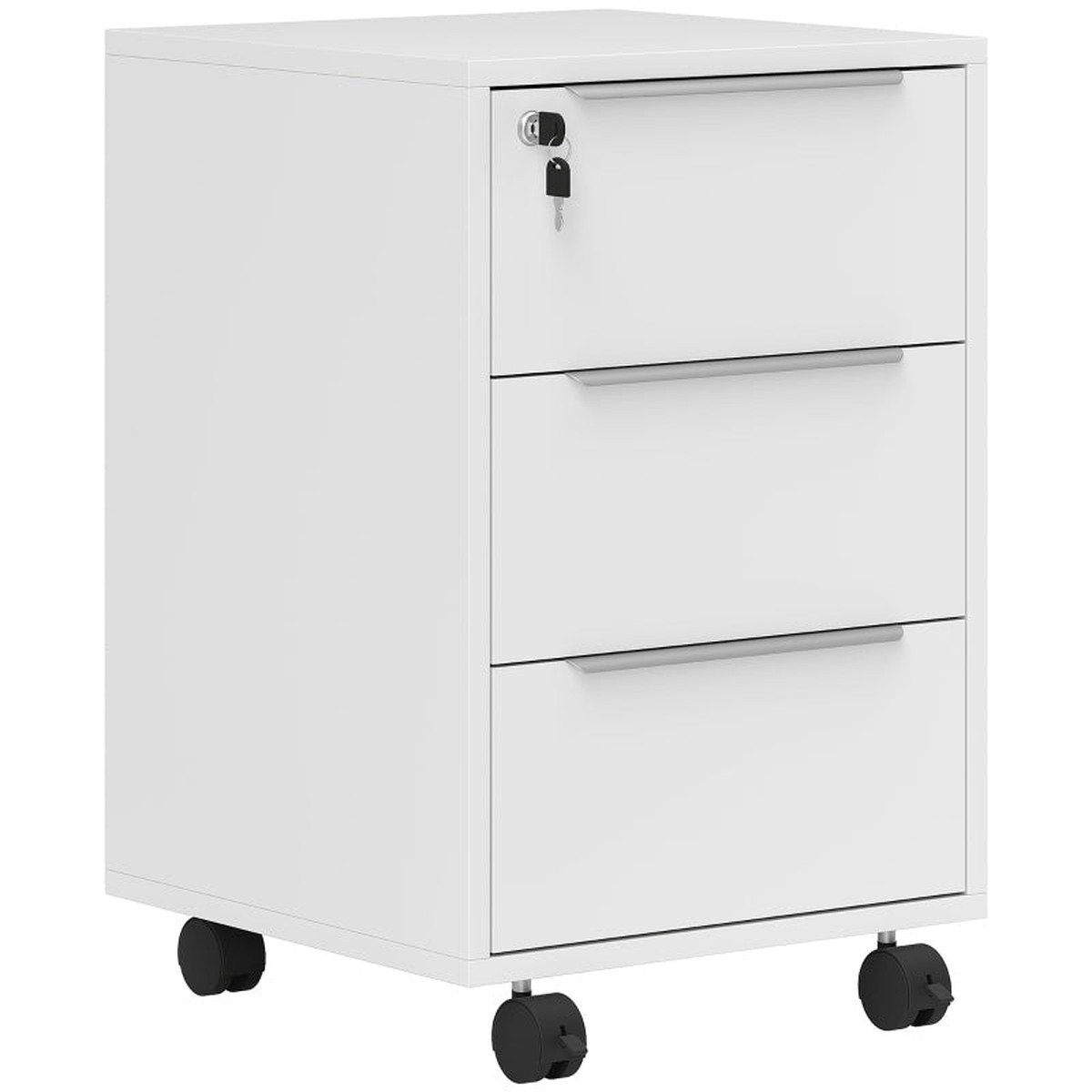 Three-Drawer Locking Filing Cabinet with Wheels Engineered Wood White