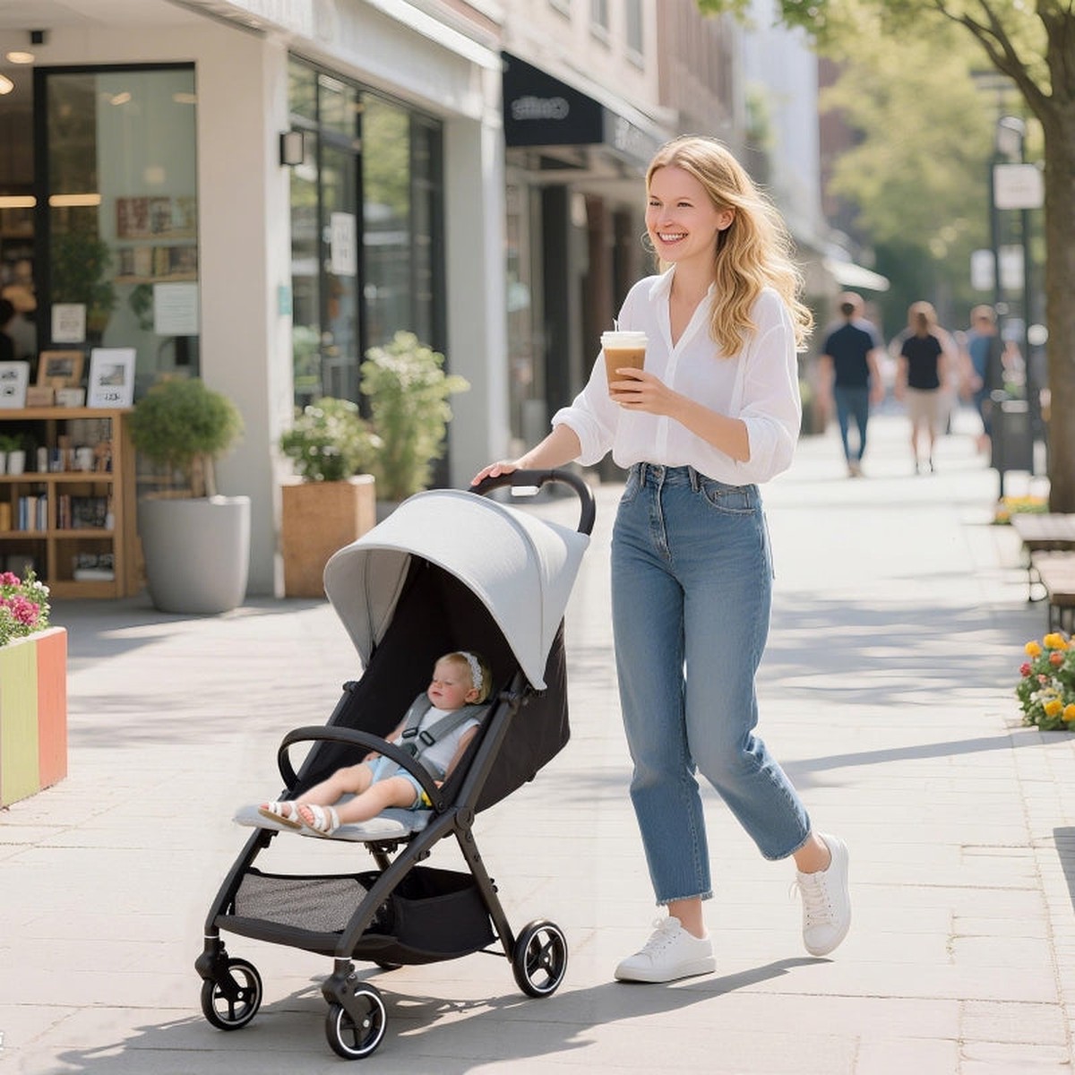 Travel Stroller Lightweight Compact Buggy Multi-Position Recline Light Grey