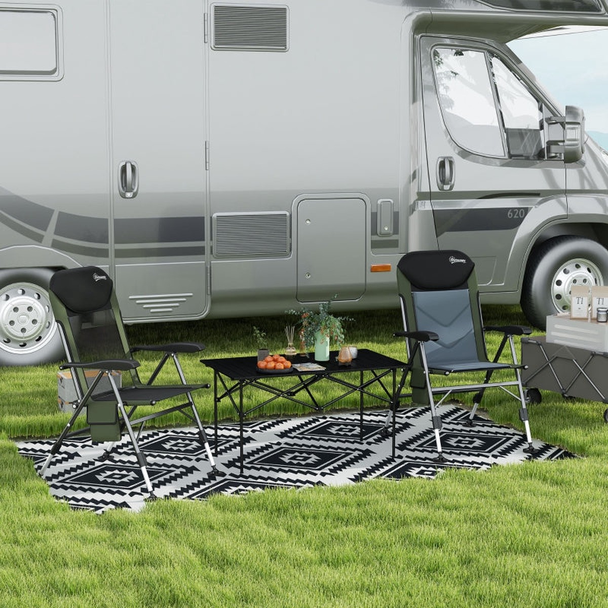 Two-Seater Table Portable Roll-Up Tabletop Aluminium Black