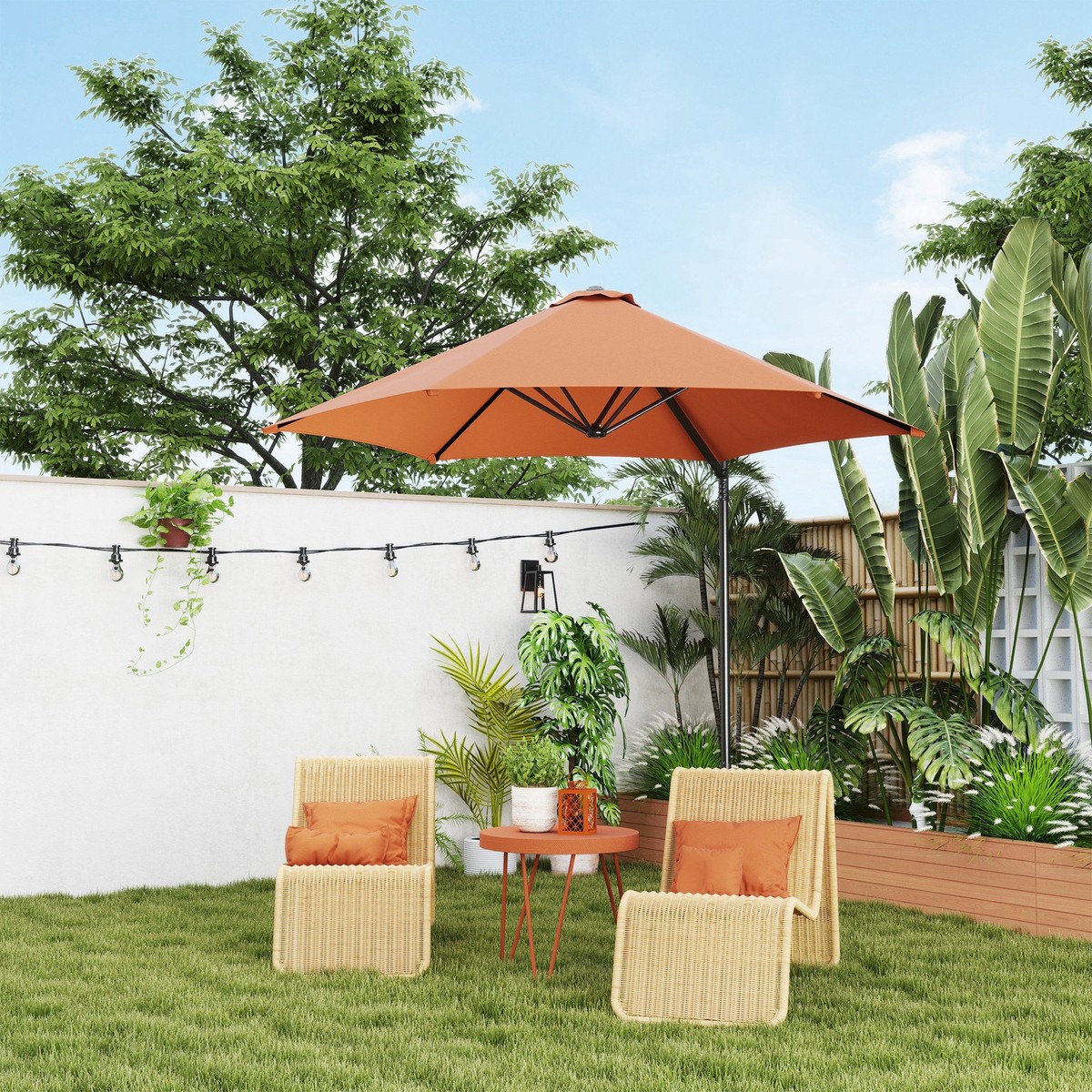 2.5M Garden Cantilever Parasol, Offset 360 Rotation Cross Base, Orange