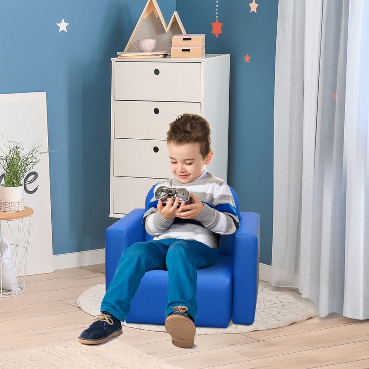 2 In 1 Toddler Sofa Chair, Converts to Table, Playroom, Blue