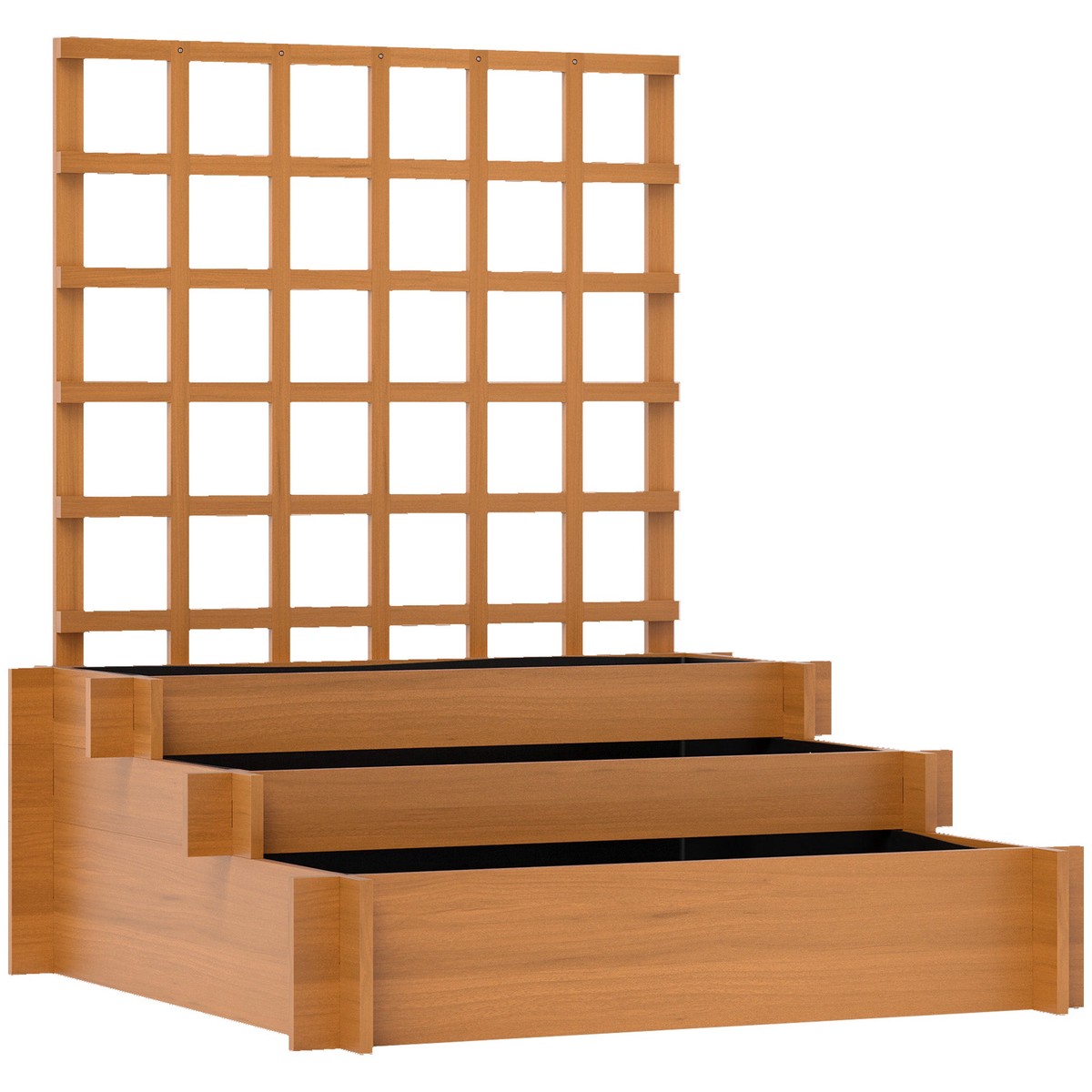 3 Tier Garden Planters Trellis Raised Bed Wood Brown