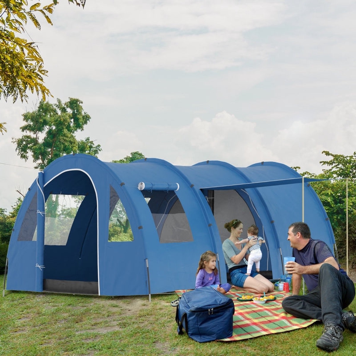 5-6 Man Camping Tent 2 Room Floor Carry Bag, Blue